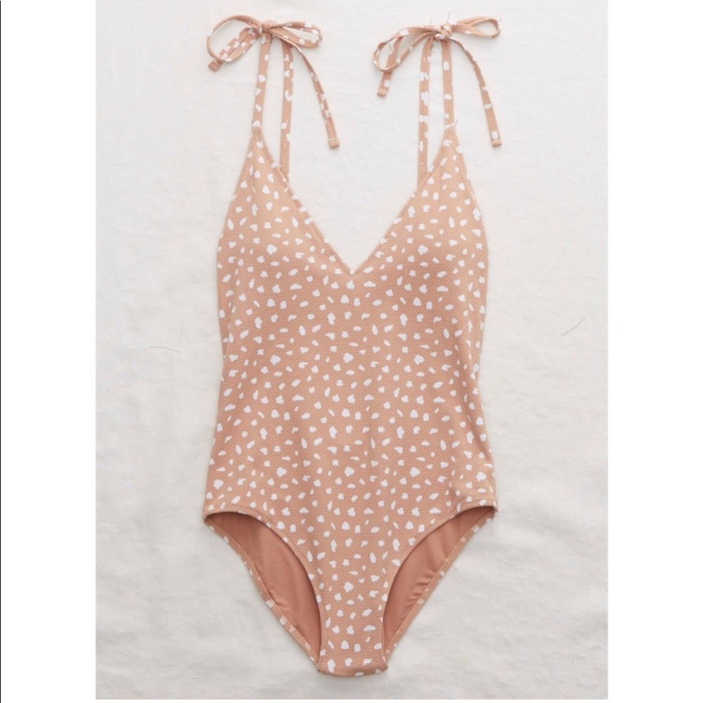 aerie Pink/Tan Heart Print One-Piece Swimsuit